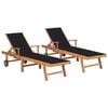 vidaXL Sonnenliegen 2 Stk. mit Auflagen Schwarz Massivholz Teak