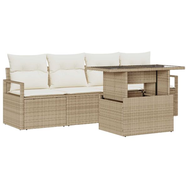 vidaXL Sofa Set mit Kissen 5 pcs Beige und Creme Poly-Rattan