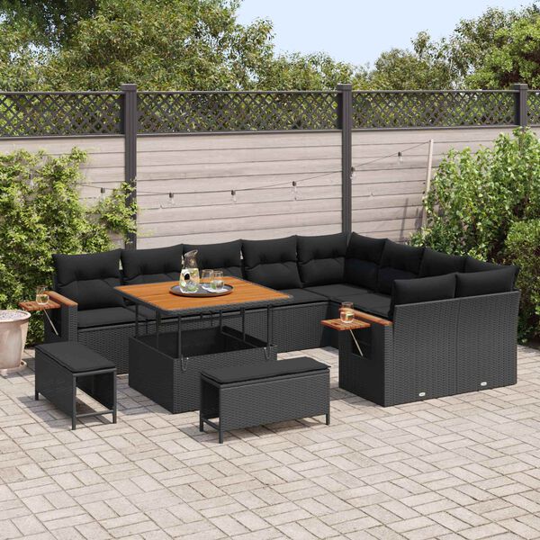 vidaXL Gartensofa-set mit Kissen 12 pcs Schwarz