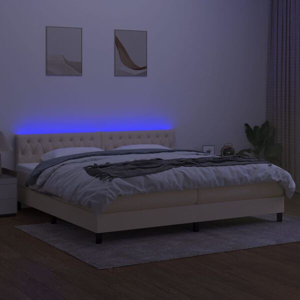 vidaXL Boxspringbett mit Matratze & LED Creme 200x200 cm Stoff