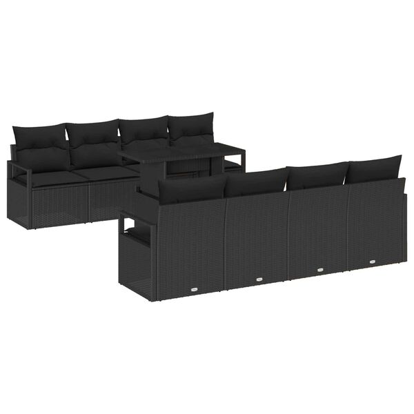vidaXL Gartensofa-set mit Speicher 9 pcs Schwarz Poly-Rattan