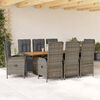 vidaXL 9-tlg. Garten-Essgruppe mit Kissen Grau Poly Rattan