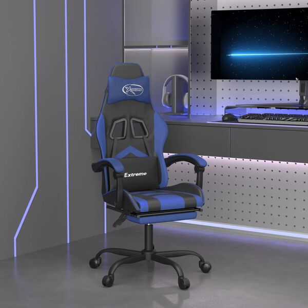 vidaXL Gaming-Stuhl mit Fu&szlig;st&uuml;tze Schwarz und Blau Kunstleder