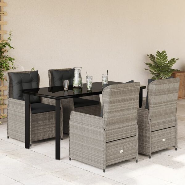 vidaXL 5-tlg. Garten-Essgruppe mit Kissen Hellgrau Poly Rattan