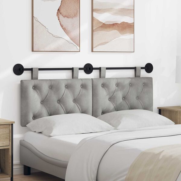 vidaXL H&auml;ngevorderseite Wandmontiert Hellgrau 130 x 55 x 7 cm Samt