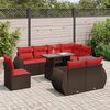 vidaXL 9-tlg. Garten-Sofagarnitur mit Kissen Braun Poly Rattan Akazie