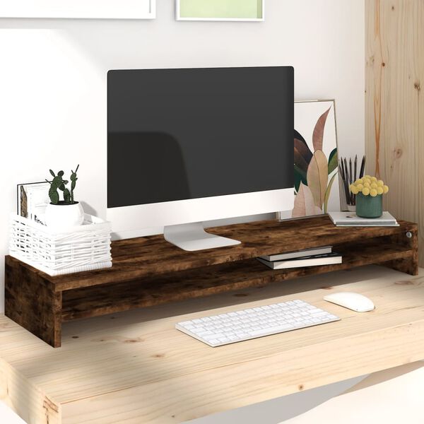 vidaXL Monitorständer Räuchereiche 100x24x13 cm Holzwerkstoff