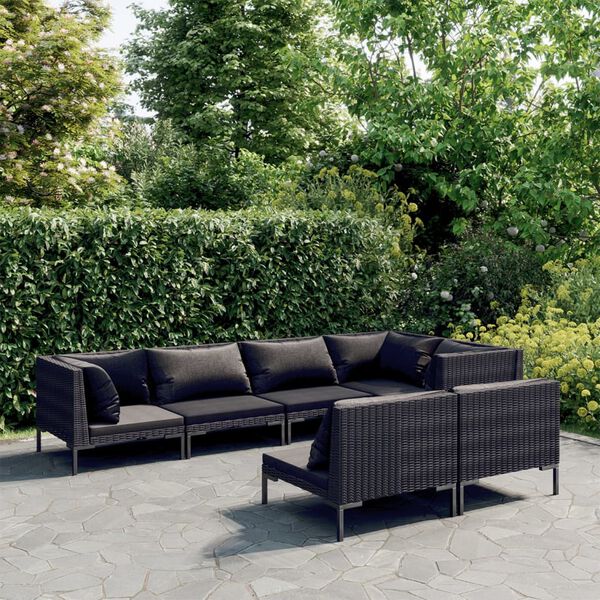 vidaXL 7-tlg. Garten-Lounge-Set mit Kissen Poly Rattan Dunkelgrau