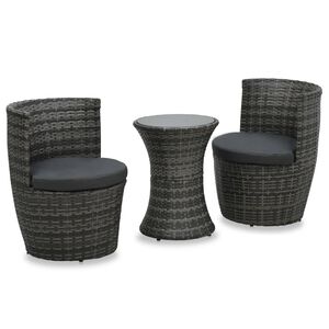 vidaXL 3-tlg. Bistro-Set mit Auflagen Poly Rattan Grau