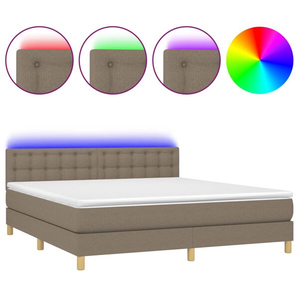 vidaXL Boxspringbett mit Matratze & LED Taupe 180x200 cm Stoff