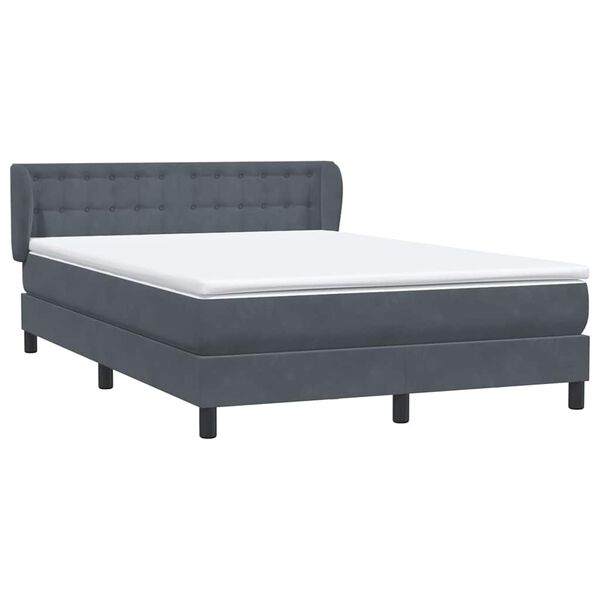 vidaXL Boxspringbett mit Matratze Dunkelgrau 140x220 cm Samt