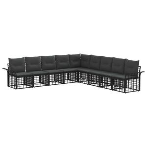 vidaXL Outdoor-Sofagarnitur 9 stk. Schwarz und Dunkelgrau Polyester