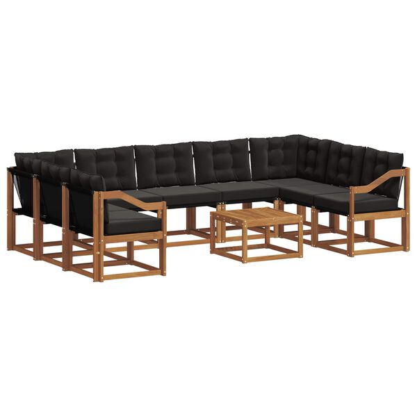 vidaXL Outdoor-Sofagarnitur mit Kissen 10 pcs Nat&uuml;rlich und Schwarz