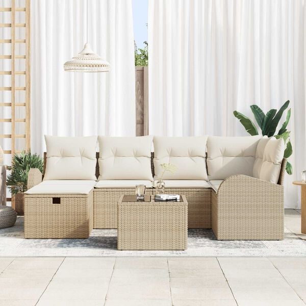 vidaXL Sofa Set mit Kissen 7 pcs Beige und Creme Poly-Rattan
