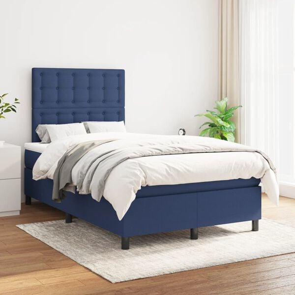 vidaXL Boxspringbett mit Matratze Blau 120x190 cm Stoff