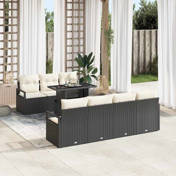vidaXL Garten-Sofa-Set mit Speicher 8 pcs Schwarz Poly Rattan