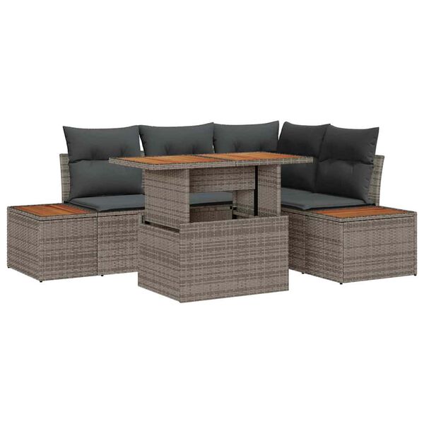 vidaXL Garten-Sofa-Set mit Speicher 5 pcs Grau Poly Rattan