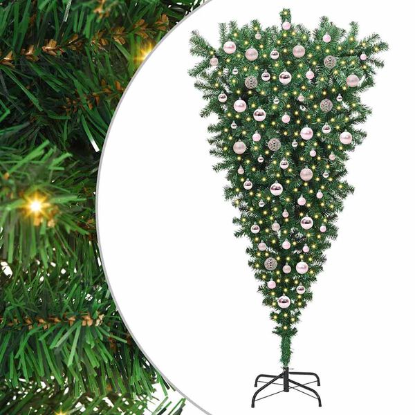 vidaXL Umgedrehter Kunst Weihnachtsbaum mit Kugelset Gr&uuml;n 180 cm PVC