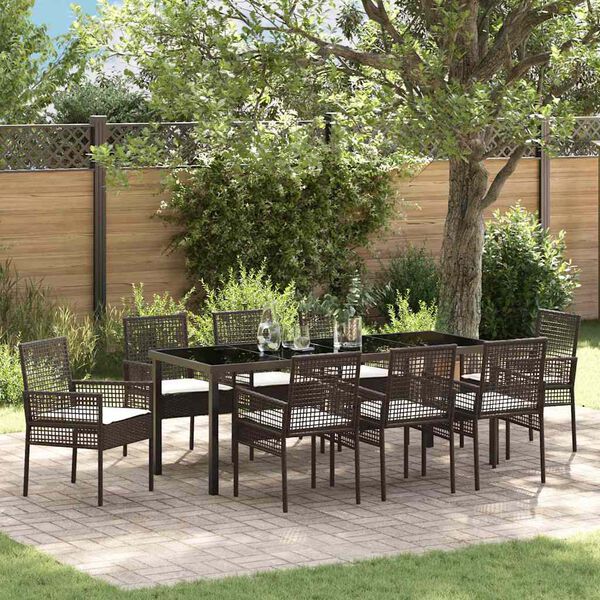 vidaXL Garten Essgruppe mit Kissen 9 pcs Braun Poly-Rattan