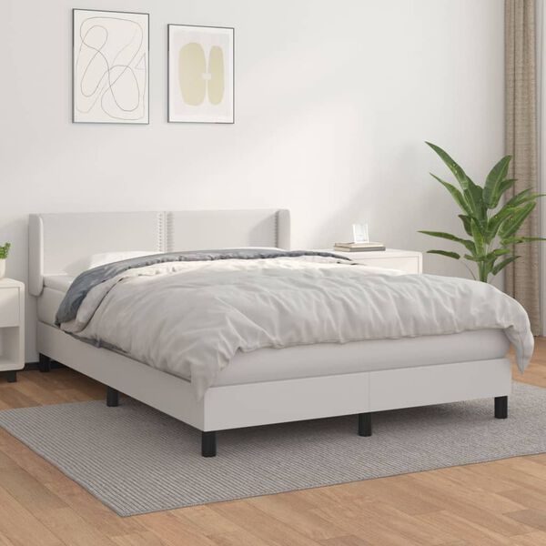 vidaXL Boxspringbett mit Matratze Wei&szlig; 140x200 cm Kunstleder