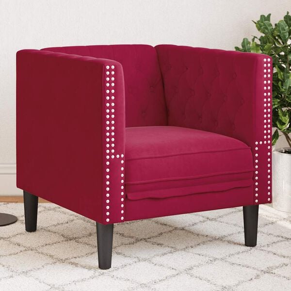 vidaXL Chesterfield-Sessel Weinrot Samt