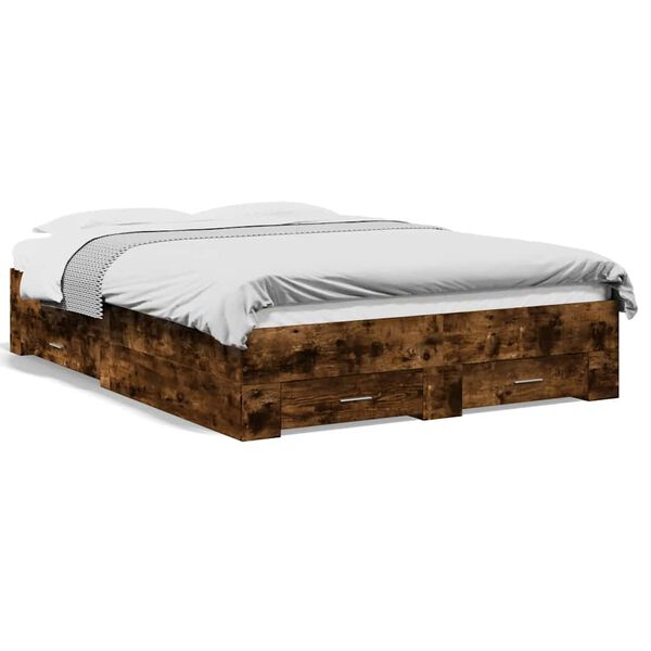vidaXL Bettgestell mit Schubladen Räuchereiche 135x190cm Holzwerkstoff