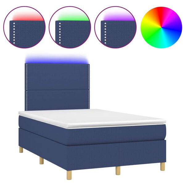 vidaXL Boxspringbett mit Matratze & LED Blau 120x200 cm Stoff