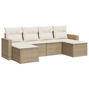 vidaXL 6-tlg. Garten-Sofagarnitur mit Kissen Beige Poly Rattan