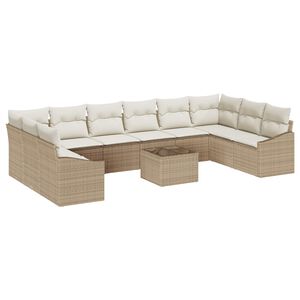 vidaXL Garten-Sofa-Set mit Kissen 11 pcs Beige und Creme Poly-Rattan