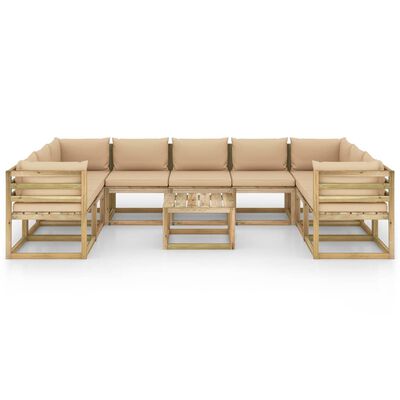 vidaXL 10-tlg. Garten-Lounge-Set mit Kissen Imprägniertes Holz