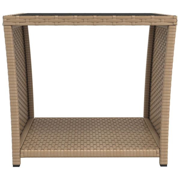 vidaXL Beistelltisch mit Glasplatte Beige Poly Rattan & Hartglas