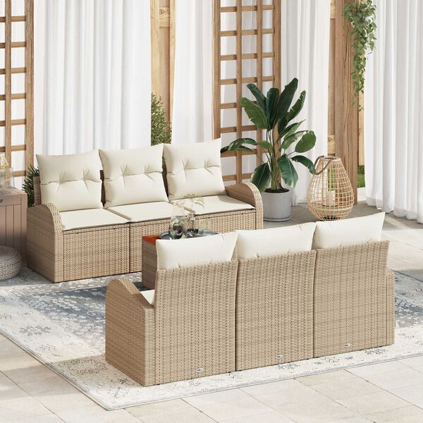 vidaXL Gartensofa-set mit Speicher 7 pcs Beige und Creme Poly-Rattan