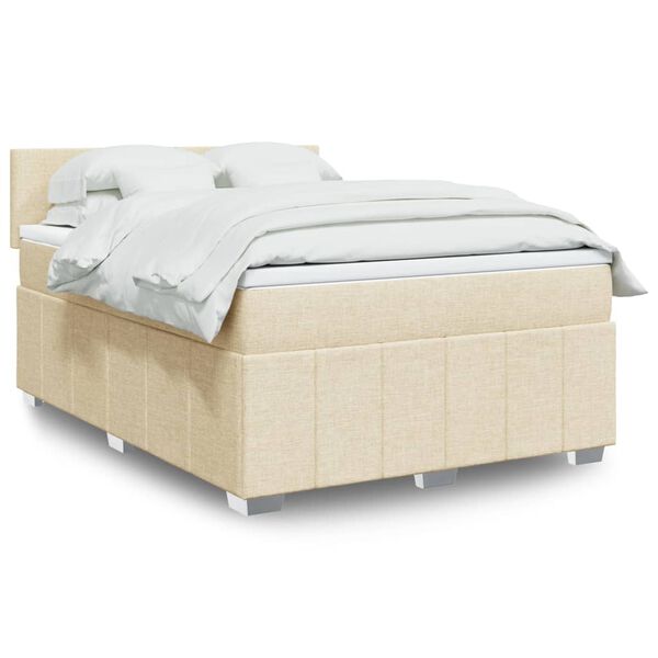 vidaXL Boxspringbett mit Matratze Creme 160x200 cm Stoff