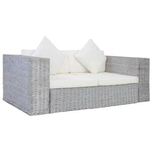 vidaXL 2-Sitzer-Sofa mit Kissen Grau Nat&uuml;rliches Rattan