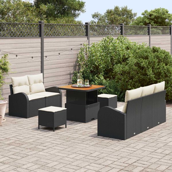 vidaXL Garten-Sofa-Set mit Kissen mit Speicher 8 pcs Schwarz und Creme