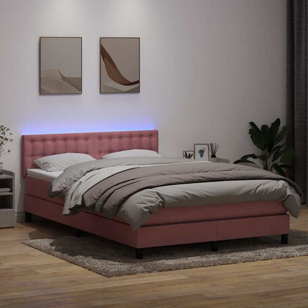 vidaXL Boxspringbett mit Matratze & LED Rosa 140x220 cm Samt