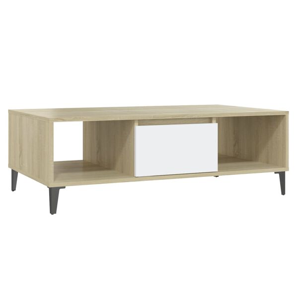 vidaXL Couchtisch Wei&szlig; und Sonoma-Eiche 103,5x60x35 cm Holzwerkstoff