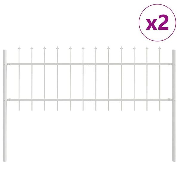 vidaXL Gartenzaun 2 pcs Wei&szlig; 3,4 x 0,6 m Pulverbeschichteter Stahl