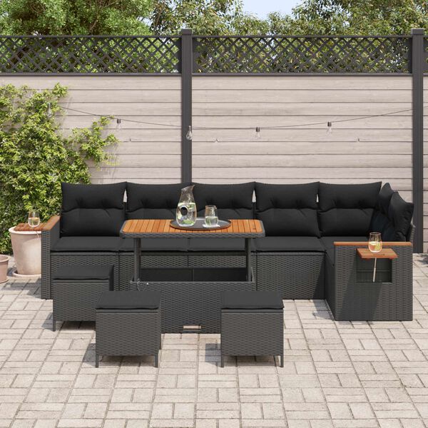 vidaXL Gartensofa-set mit Kissen 12 pcs Schwarz Poly-Rattan