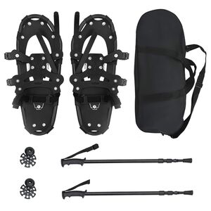 vidaXL 3 in 1 Schneeschuhe mit Wanderst&ouml;cken Schwarz 53 x 21 cm