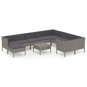 vidaXL 11-tlg. Garten-Lounge-Set mit Auflagen Poly Rattan Grau