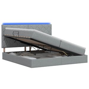 vidaXL LED-Speicherbett mit Matratze Hellgrau 200 x 200 cm Stoff
