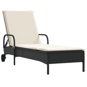 vidaXL Sonnenliege mit Rollen und Auflage Schwarz Poly Rattan