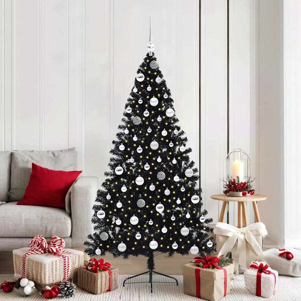 vidaXL Künstlicher vorbeleuchteter Weihnachtsbaum Schwarz 180 cm PVC