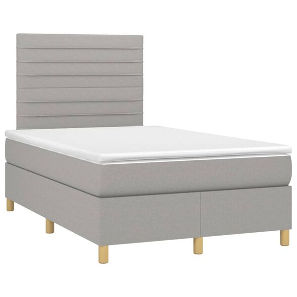 vidaXL Boxspringbett mit Matratze & LED Hellgrau 120x200 cm Stoff