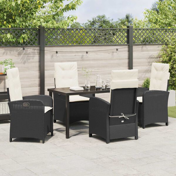 vidaXL Garten Essgruppe mit Kissen 5 pcs Schwarz Poly-Rattan