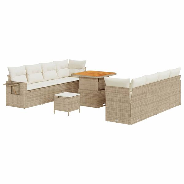 vidaXL Gartensofa-set mit Kissen 11 pcs Beige und Creme Poly-Rattan