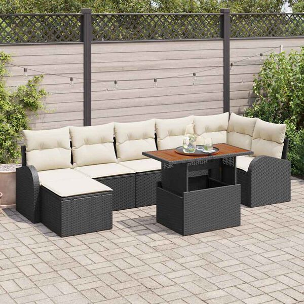 vidaXL Garten-Sofa-Set mit Kissen 8 pcs Schwarz und Creme