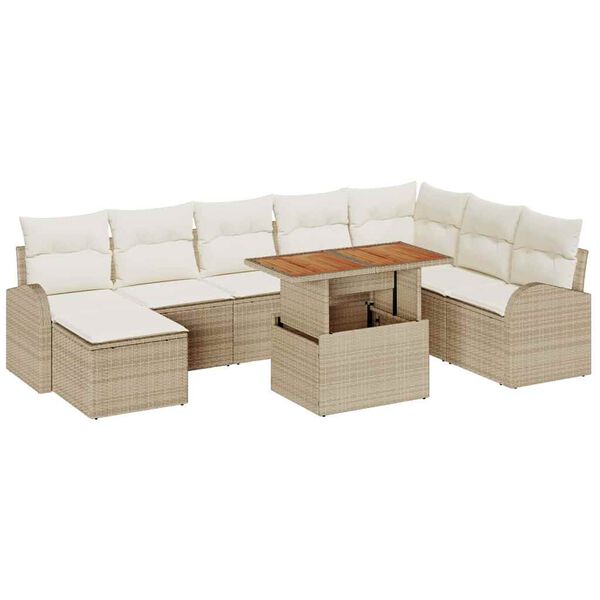 vidaXL Garten-Sofa-Set mit Kissen 9 pcs Beige und Creme