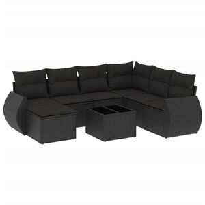 vidaXL 8-tlg. Garten-Sofagarnitur mit Kissen Schwarz Poly Rattan